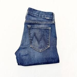 Mother Looker Ankle Fray All Work Dark Wash Denim Skinny Jeans Raw Hem Size 26